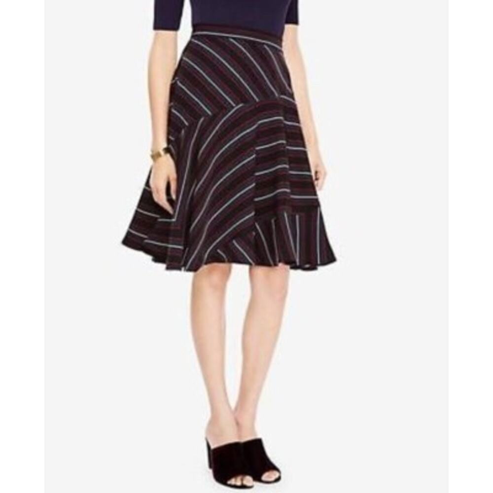 Ann Taylor NWT 16 Striped Chiffon Swing Skirt Black Red Gray 90s Office Siren